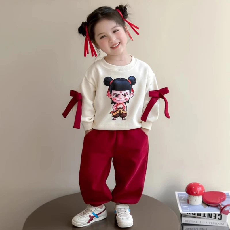 女童哪吒卫衣套装洋气儿童春秋季新款女宝宝休闲两件套小女孩时髦