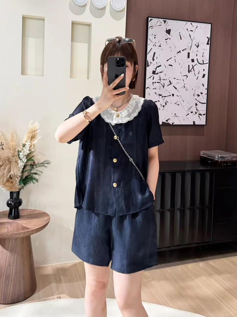 方和屿.休闲风通勤风时尚套装翻领休闲复古短袖+短裤套装2050