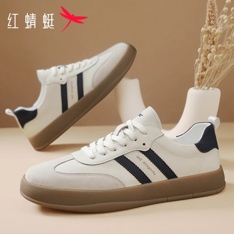 红蜻蜓秋德训鞋男款2025新款鞋子男生干净感痞帅男鞋真皮休闲板鞋