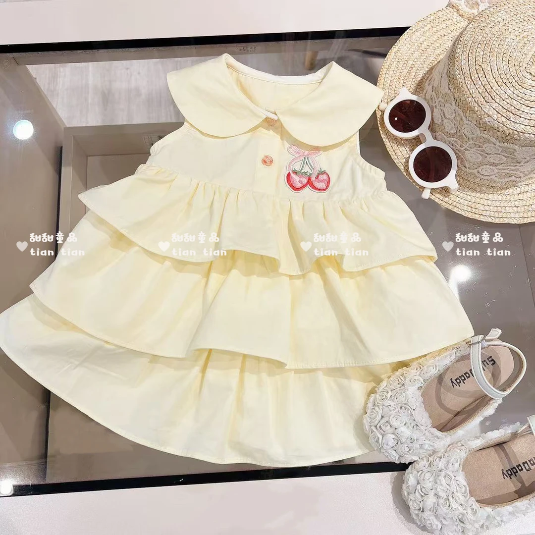 【甜甜baby】女童夏季洋气背心裙女宝宝小童翻领度假裙子草莓蛋糕裙