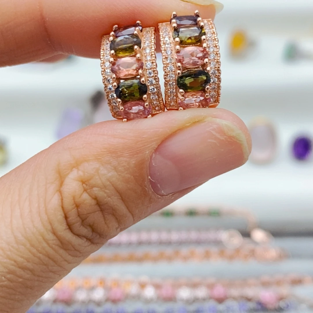 银S925镶嵌耳饰碧玺