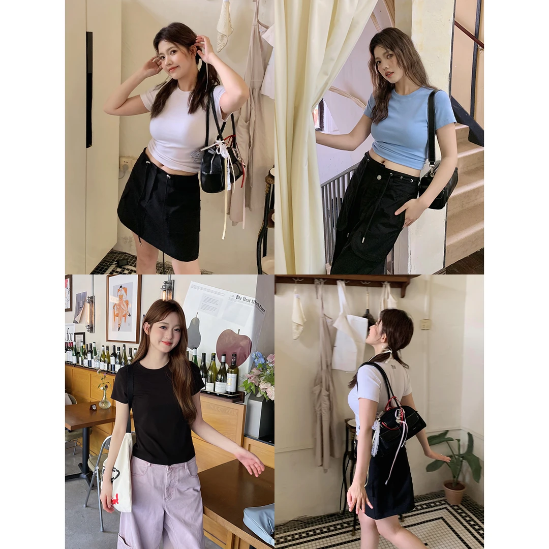 晶咕白标~后领字母印花正肩显瘦短袖T恤女夏季大码上衣白色