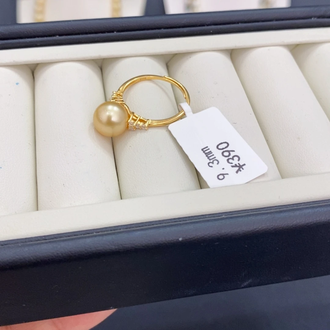 戒圈银S925镶嵌海水珍珠音****能金珠戒指9.3刘