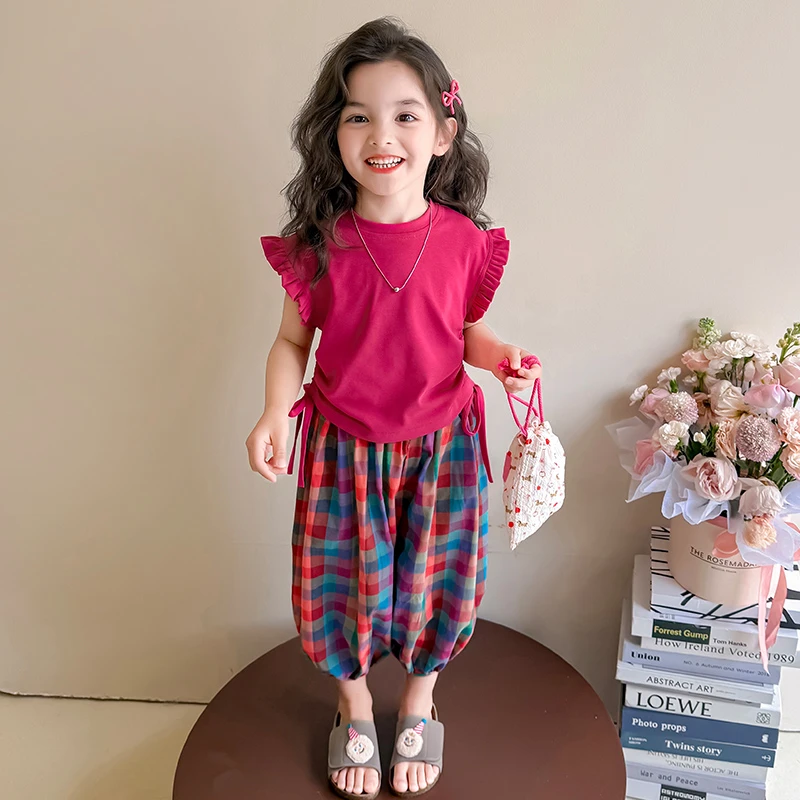 女童飞袖套装2025新款夏季女孩韩版洋气时髦无袖两件套女宝宝夏装