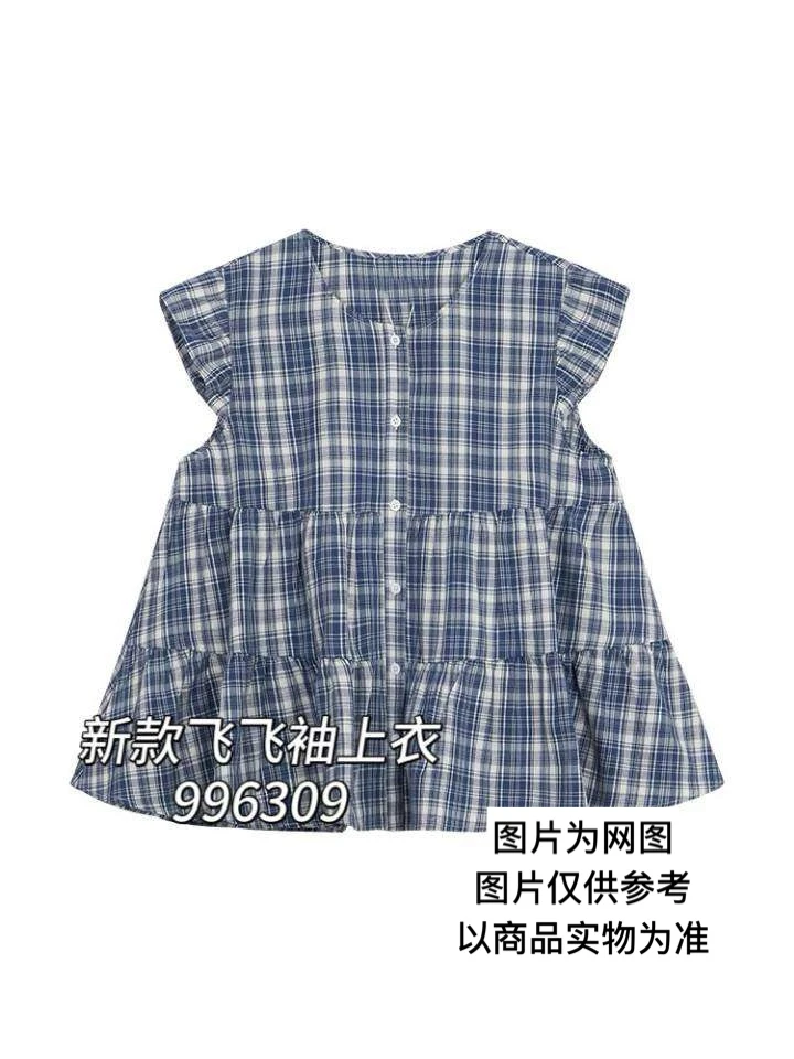 减龄格子飞飞袖上衣