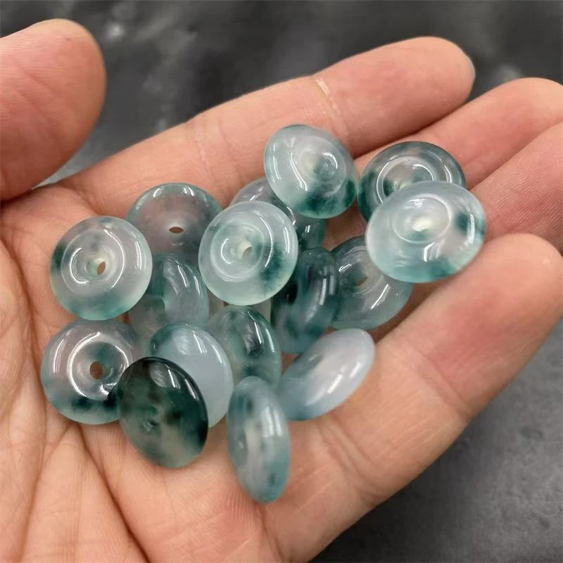 飘蓝花巴山翠玉平安扣挂件绿花翠玉平安扣吊坠 玉坠