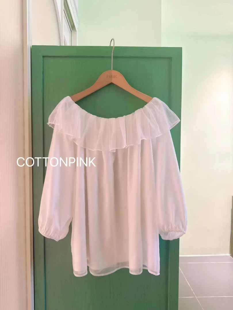 [律动莫兰迪]COTTONPINK女装夏季时尚显瘦斜落肩气质上衣女