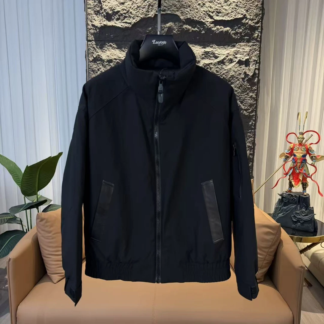 【VanJazny】新款高端男士时尚立领拼皮羽绒轻奢百搭外套1951