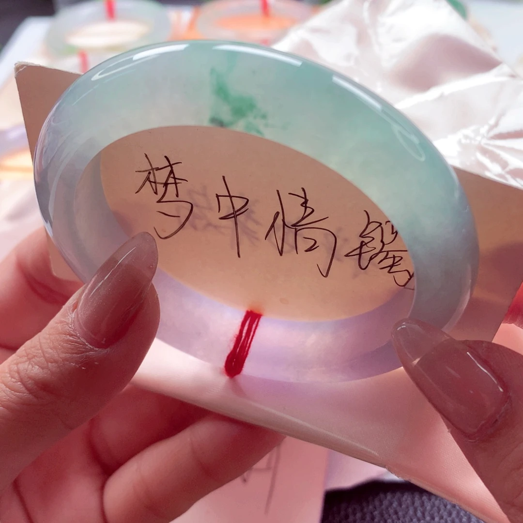 翡翠未镶嵌手镯师妹59.2三彩冰春彩大圈毕业