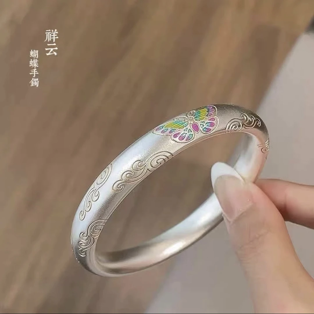 足银手镯 蝴蝶祥云手镯足银999简约甜美时尚百搭风情人节送女朋友