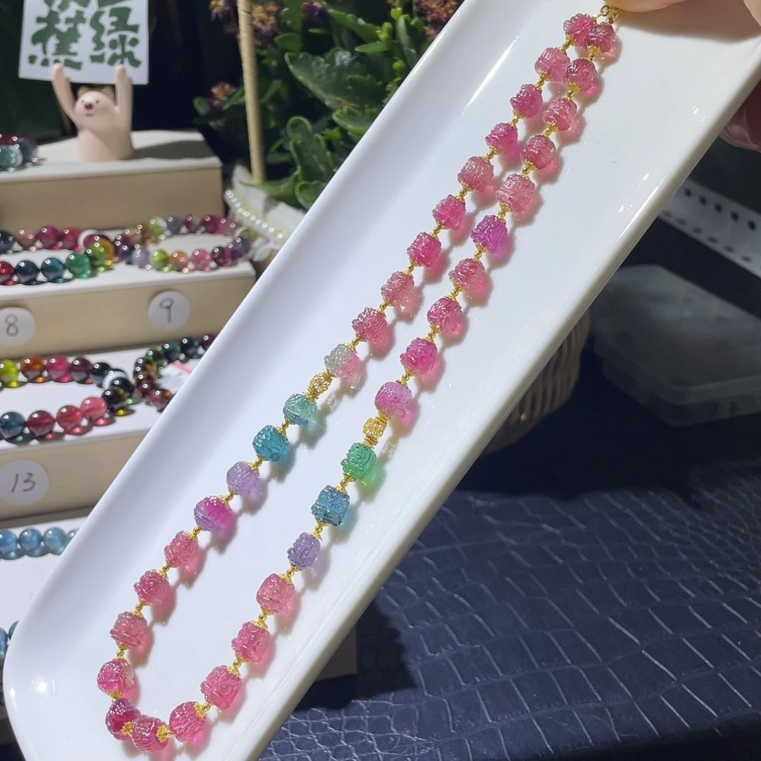 碧玺手链18K金镶嵌精品雕刻件醒狮项链➕18k金
