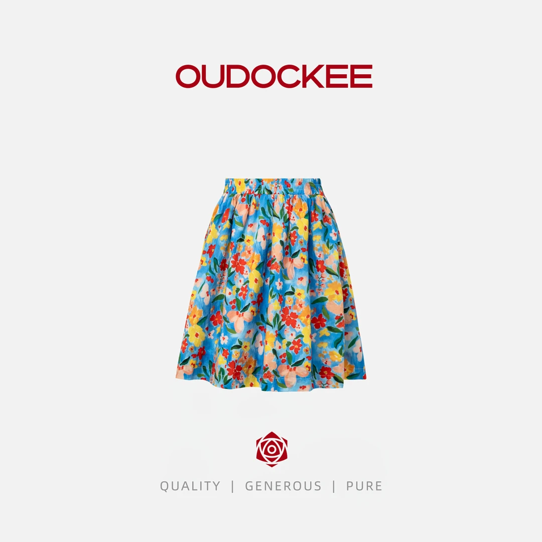 OUDOCKEE 鸥纪儿【100棉】花海 半身裙蓝色花碎花裙 B2501F173T