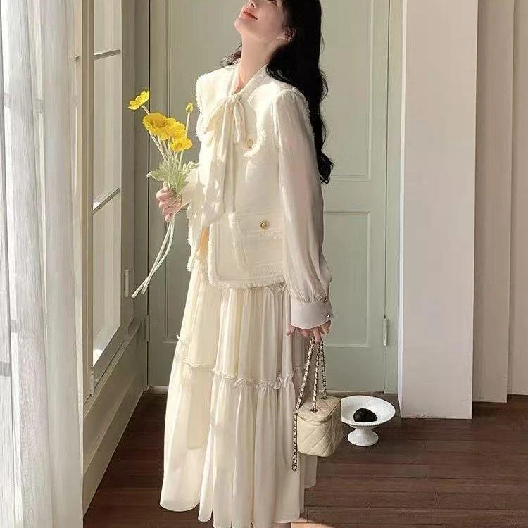 法式气质连衣裙女春秋2025新款大方得体高级感小香风马甲裙子套装