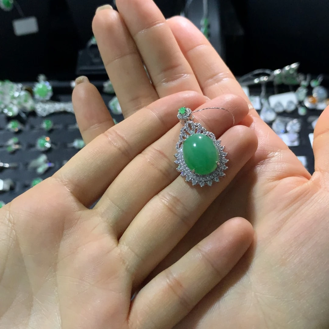 翡翠戒指银S925镶嵌吊坠