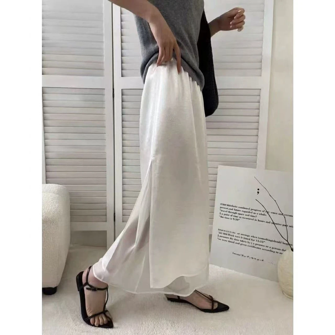 【运险+侧开叉+松紧腰】夏季半身裙女显瘦中长款A字裙醋酸双层