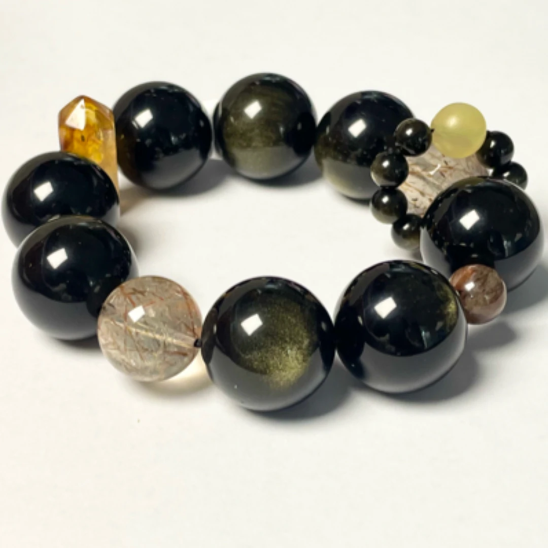 石到好运黑曜石手串金曜石巨无霸男女同款