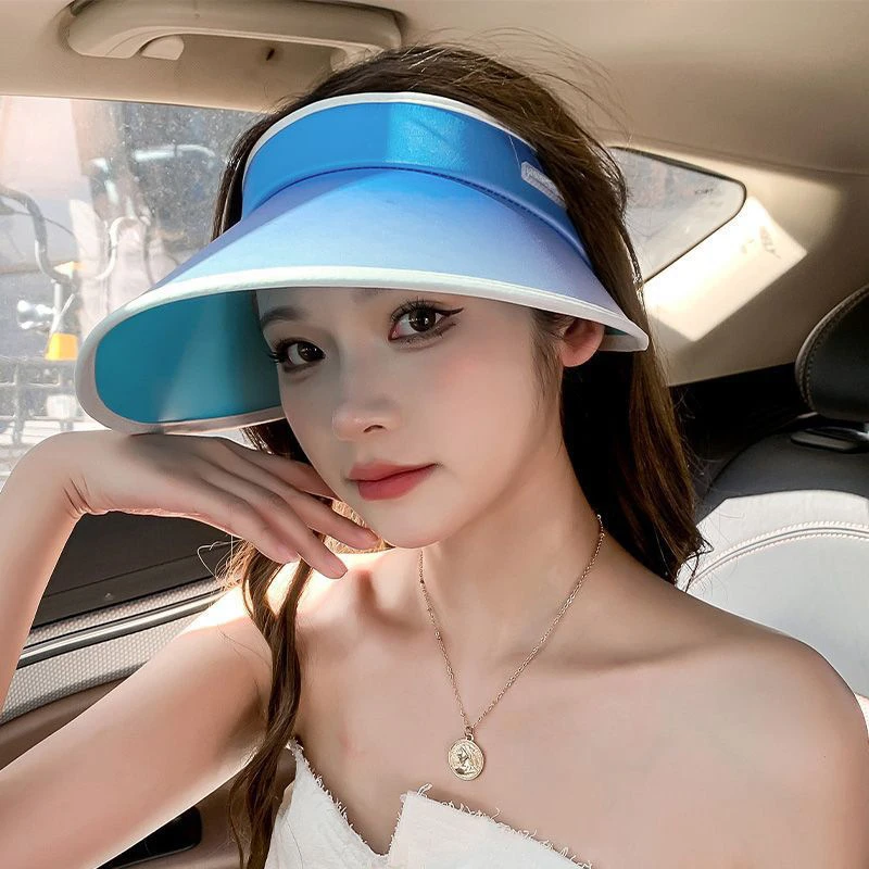 户外大檐防晒可折叠运动时尚遮阳女夏季骑行可爱空顶渐变色uv帽子