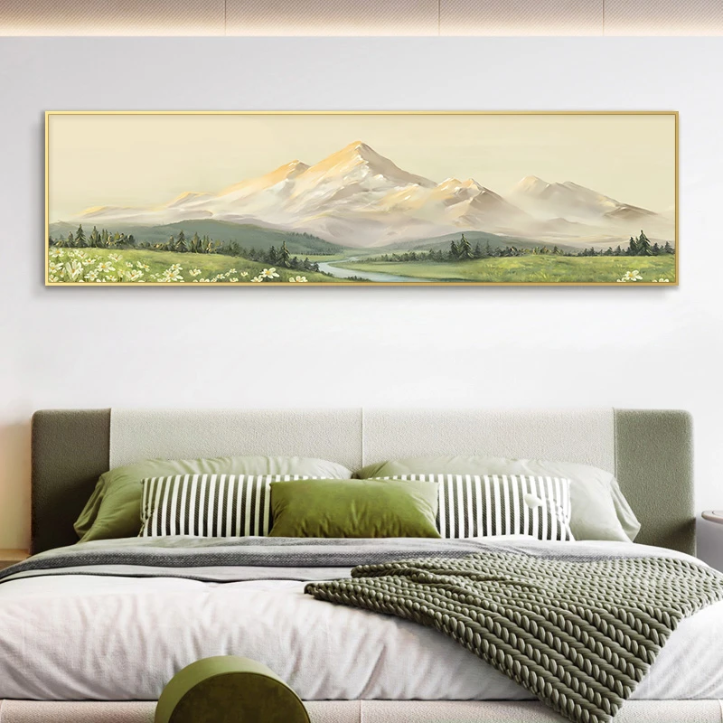 北欧风日照金山卧室装饰画现代简约主卧床头挂画山40150