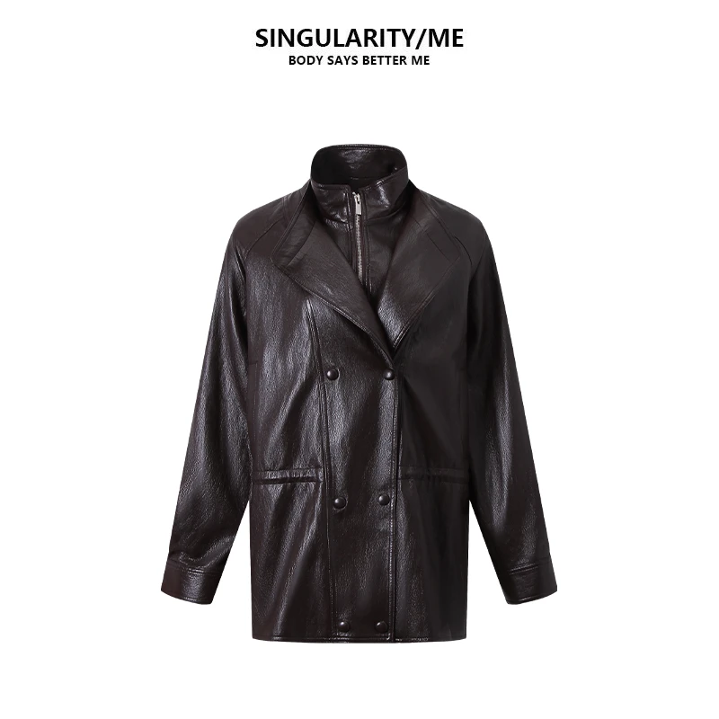 Singularity Me 9A 7338 摩登假两件立领酷飒中性潮宽松皮衣外套