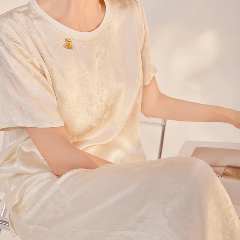 夏季新款国风气质时尚上衣高端新中式显瘦提花轻奢醋酸短袖 M7052