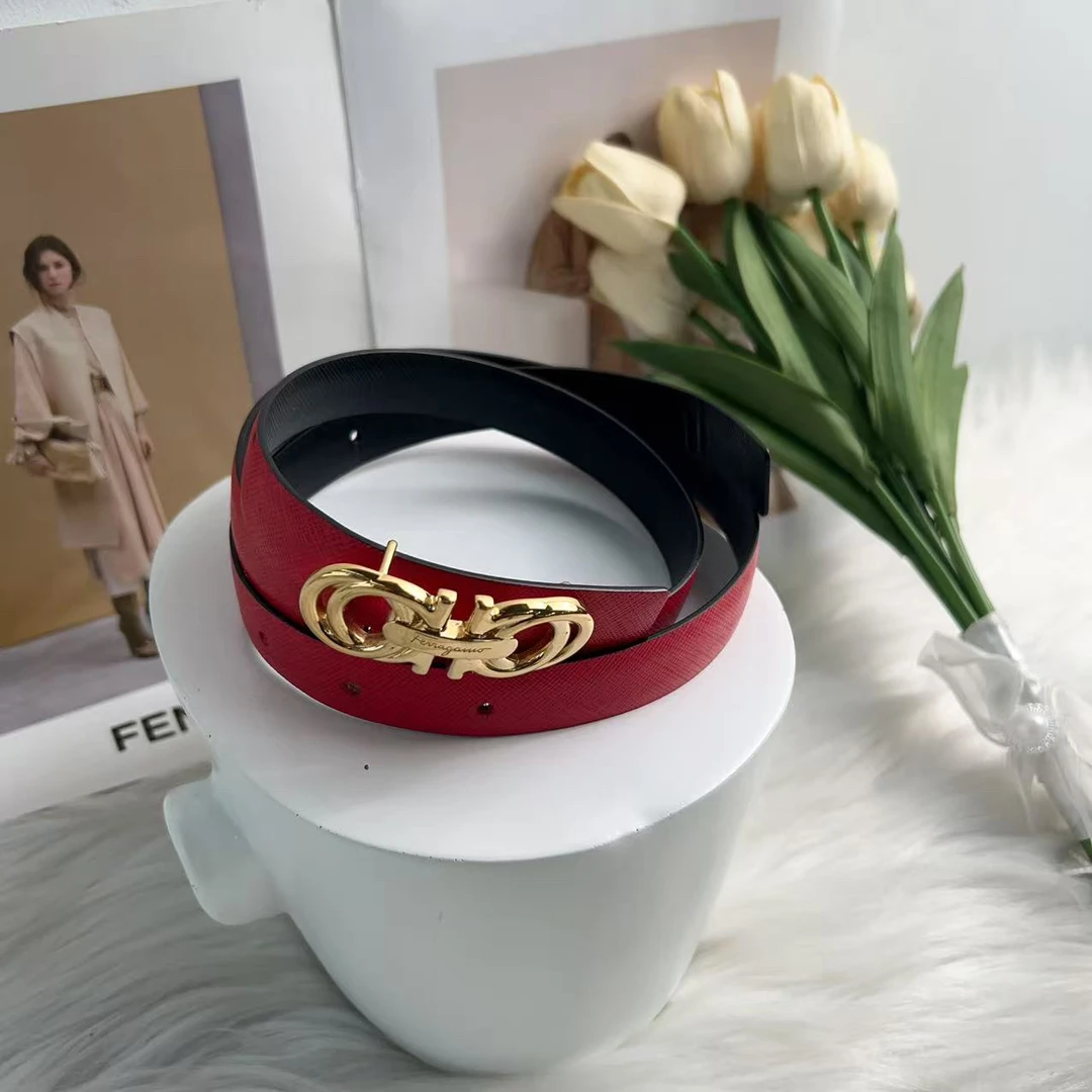 95新 FERRAGAMO/菲拉格慕 菲拉格慕红色多打孔腰带110cm