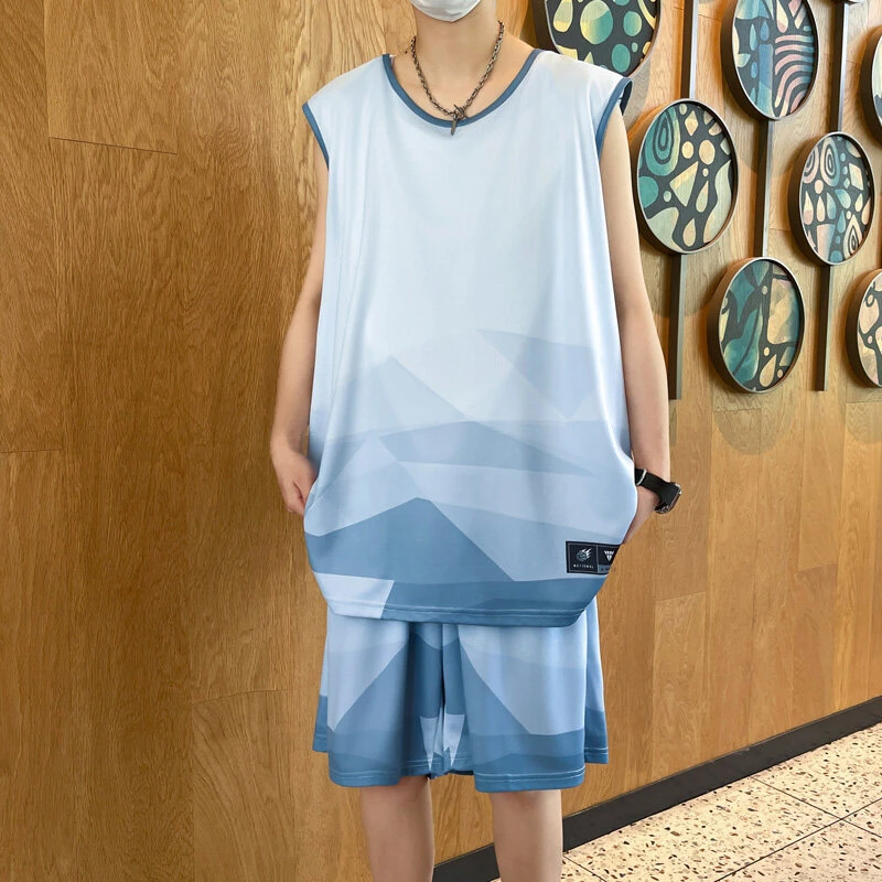 Mexican/稻草人男士夏季篮球服速干运动背心套装青少年球服时尚休