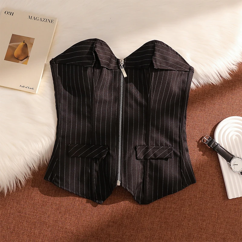 条纹吊带背心女夏季外穿设计感小众性感辣妹修身显瘦收腰抹胸上衣