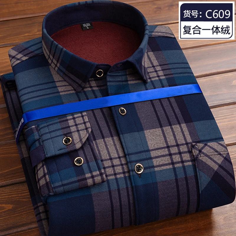 冲量】秋冬男士长袖加绒衬衫保暖衬衣格子外套衣服男装1/2件