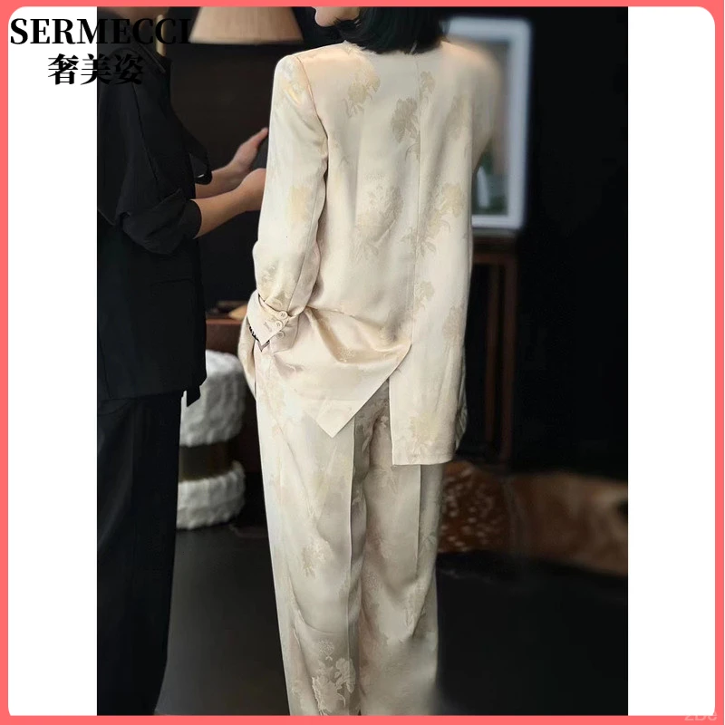 奢美姿高定职业套装设计感欧货香槟色洋气提花宽松西装气质两件套