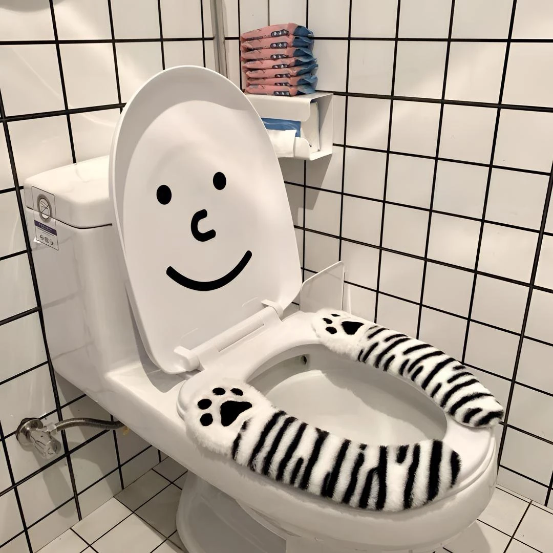 可爱卡通马桶坐垫家用高档保暖粘贴式坐便器垫圈套冬季毛绒加厚款