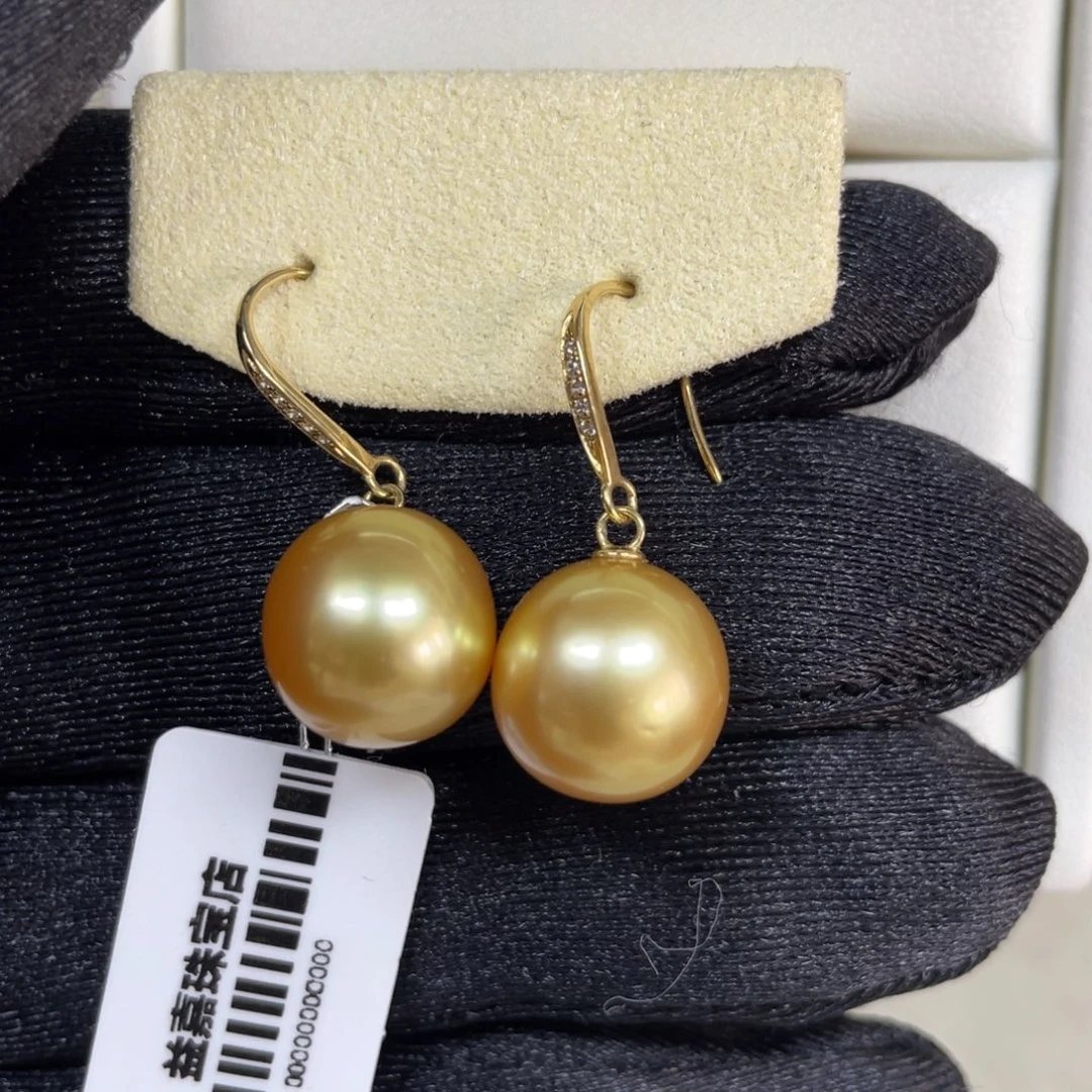 海水珍珠耳饰18K金镶嵌11-12mm