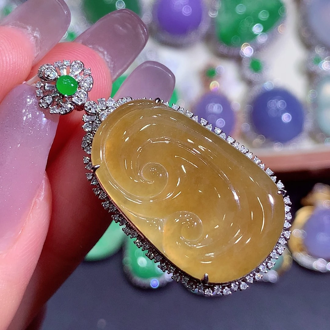 翡翠18K金镶嵌吊坠(不含链)