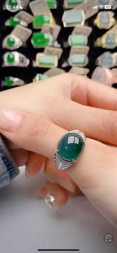 天然翡翠戒指s925银男戒
