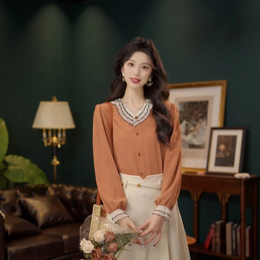 琦琦【生如夏花】气质百搭长袖衬衫女宽松显瘦上衣YL3903238