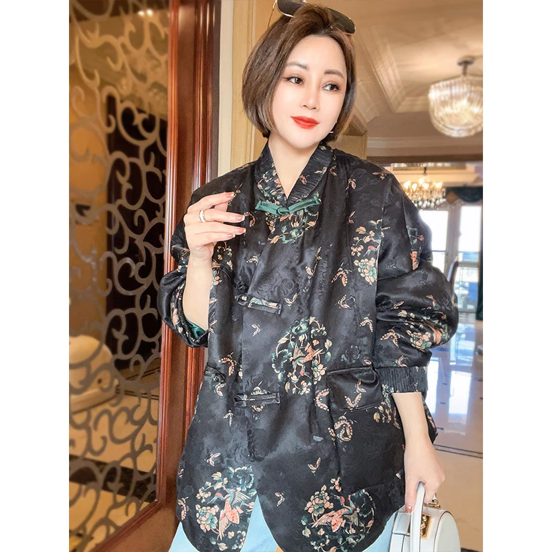 岑晨【墨韵生花】桑蚕丝90鹅绒服暗纹提花新中式女装上衣25121637