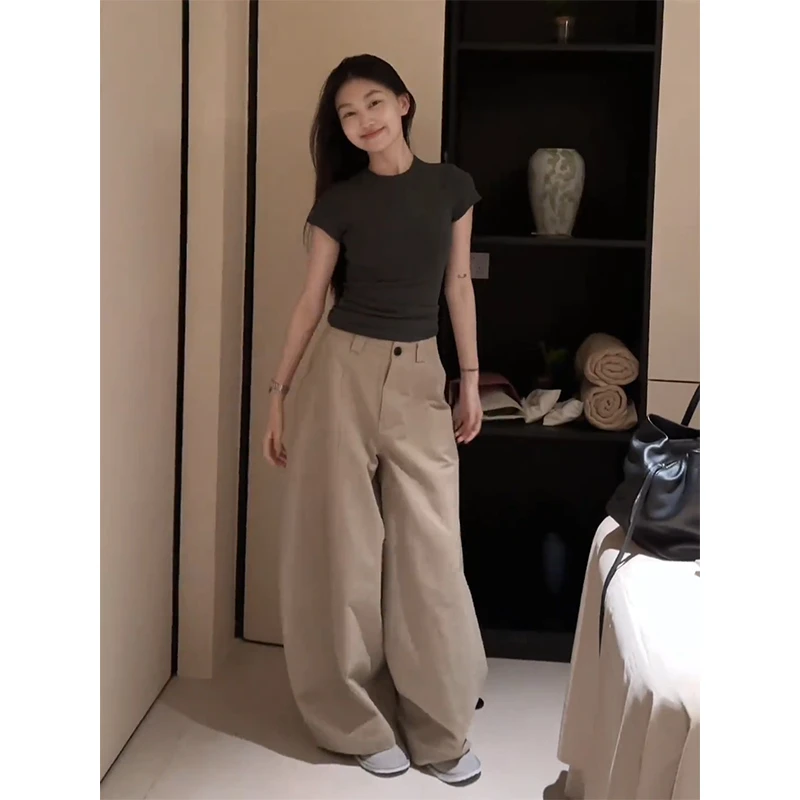 parkyeon秋季新款简约内搭短袖T恤上衣宽松显瘦阔腿休闲裤套装女