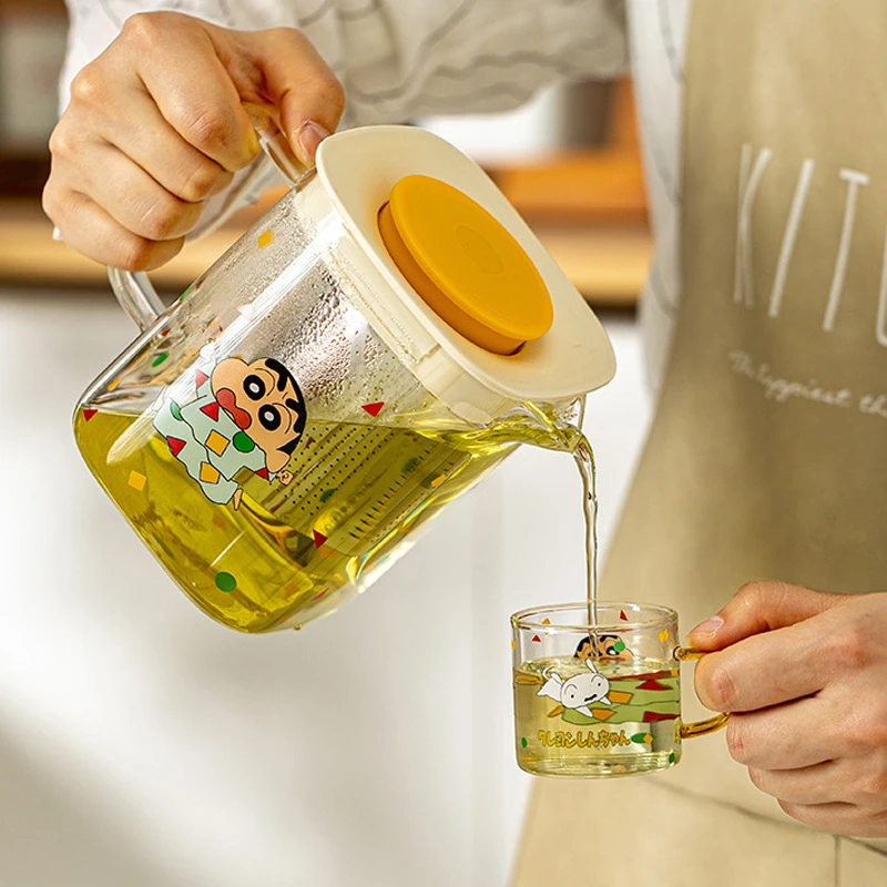 蜡笔小新玻璃冷水壶小茶杯茶壶套装耐高温泡花茶水果茶家用凉水壶