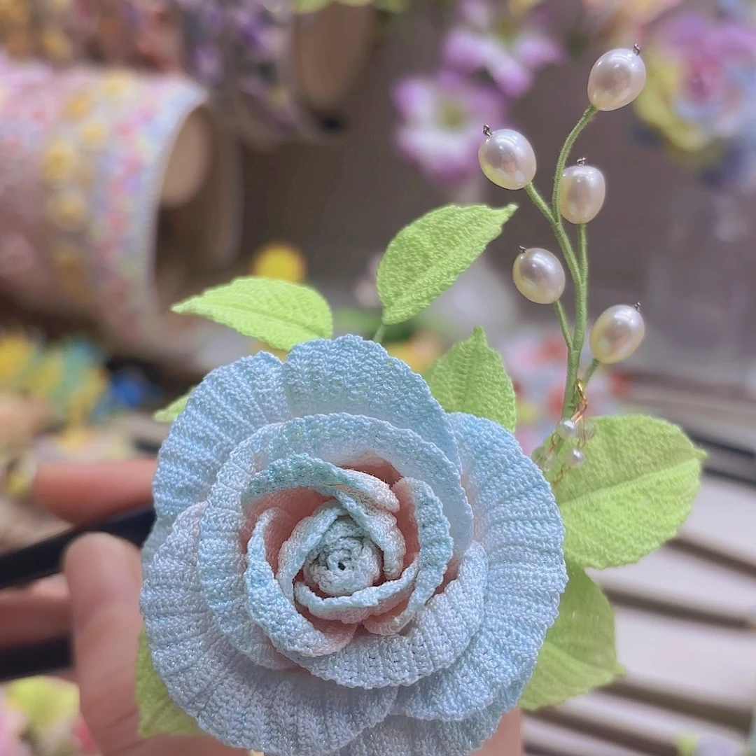 布艺微勾玫瑰流苏发簪
