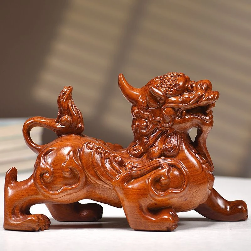 实木貔貅摆件公母花梨木雕客厅皮丘家居电视柜装饰创意送礼工艺品