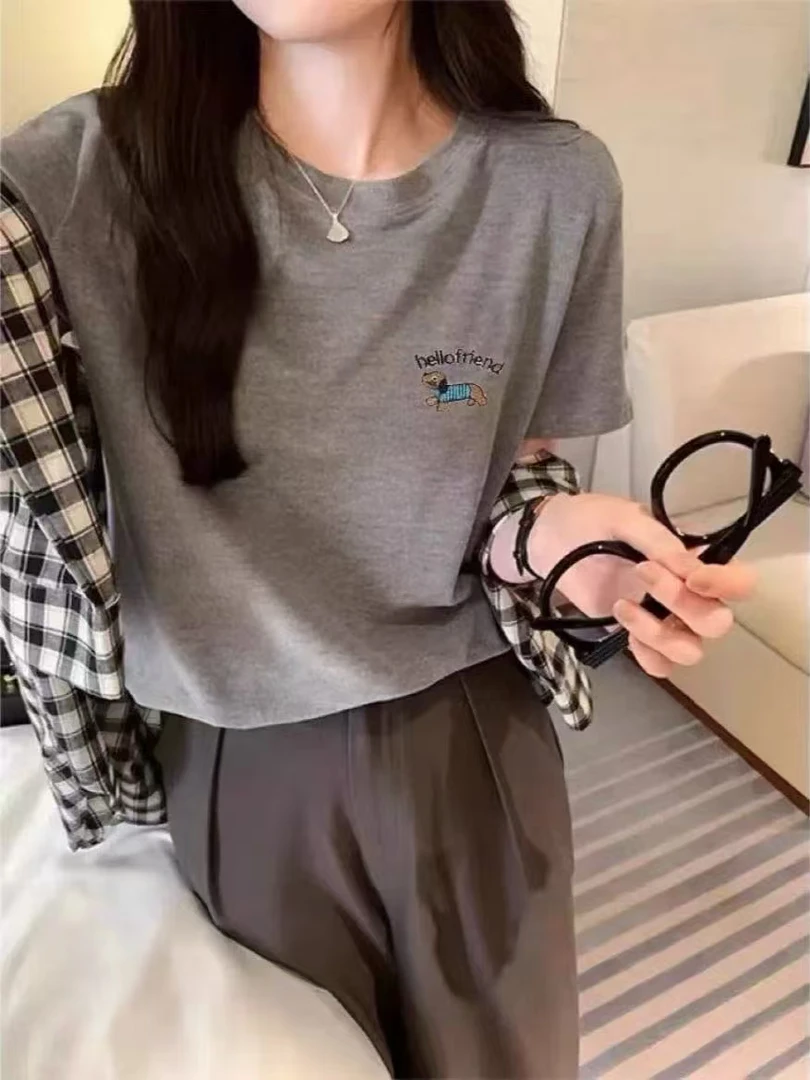 叙旧姑嫂 百搭休闲韩版显瘦百搭T恤 9918腊肠狗款