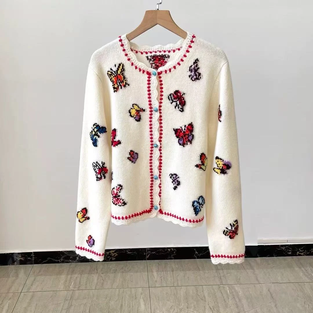 【墨上蝶舞】拼色蝴蝶结针织开衫软糯亲肤宽松百搭显瘦.Y8221