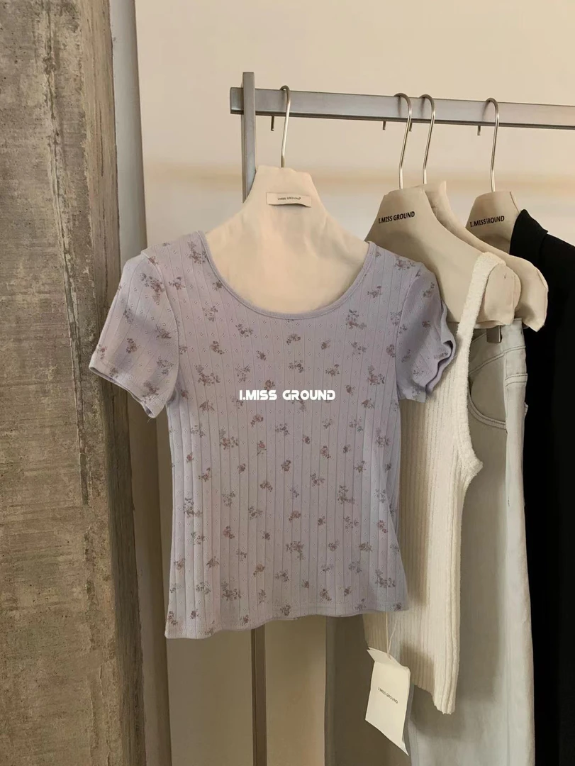 imiss@3026 韩系田园风小清新甜美碎花短袖T 5-28