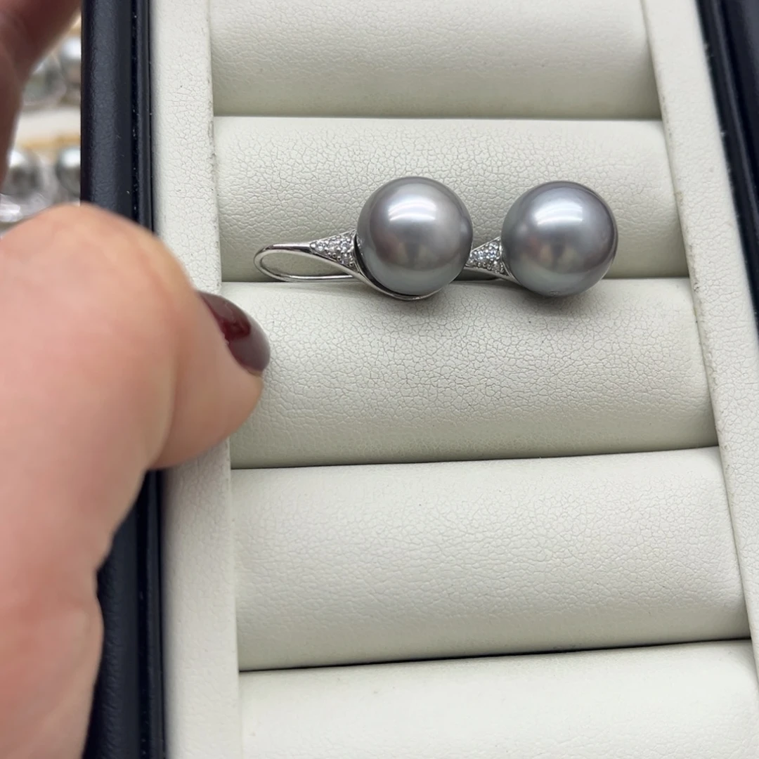 海水珍珠银S925镶嵌耳饰