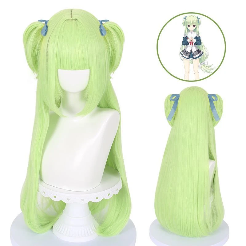 沐飞 丛雨cos假发 千恋万花 嫩绿色长直发 小虎口夹双马尾辫子发