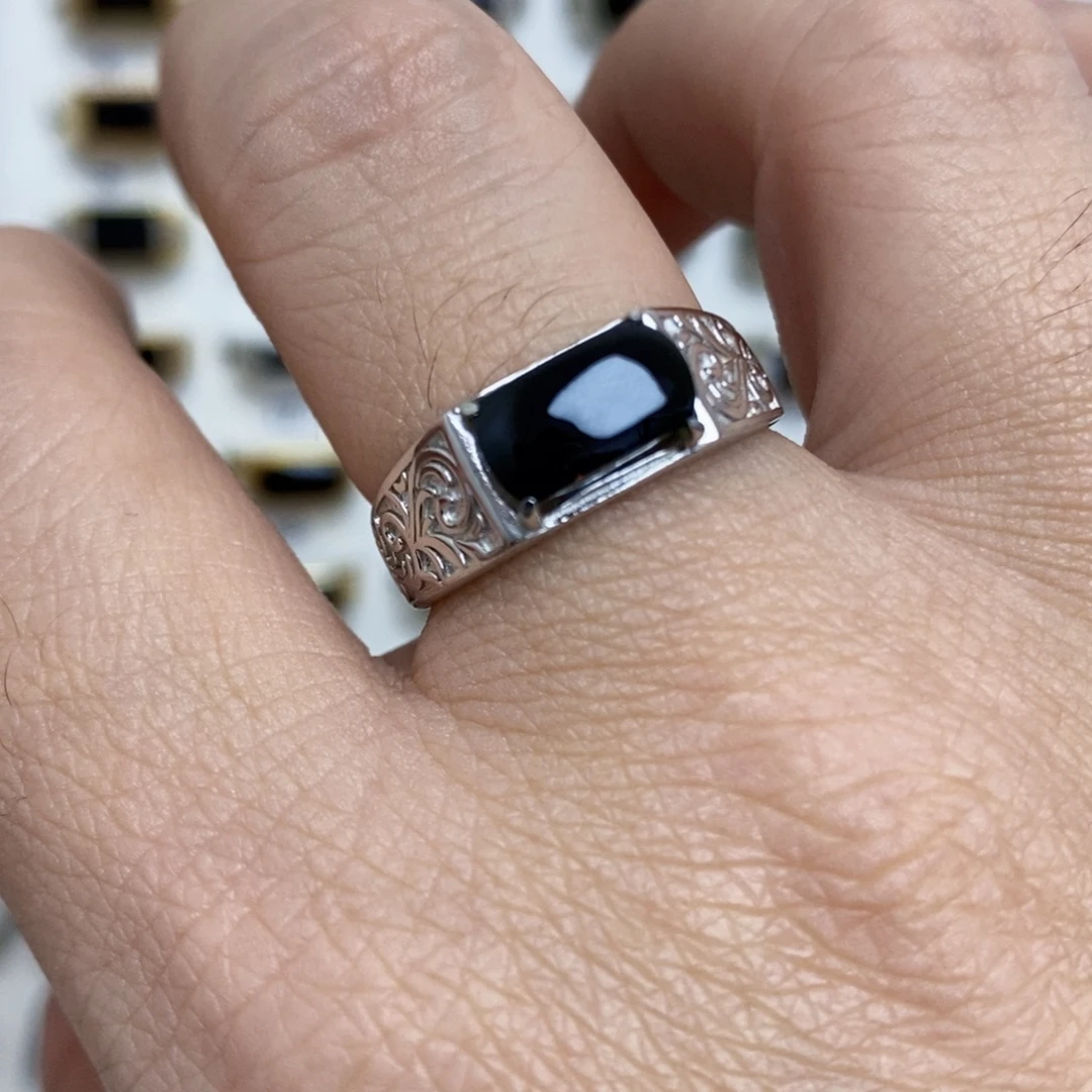 翡翠银S925镶嵌戒指墨翠戒指