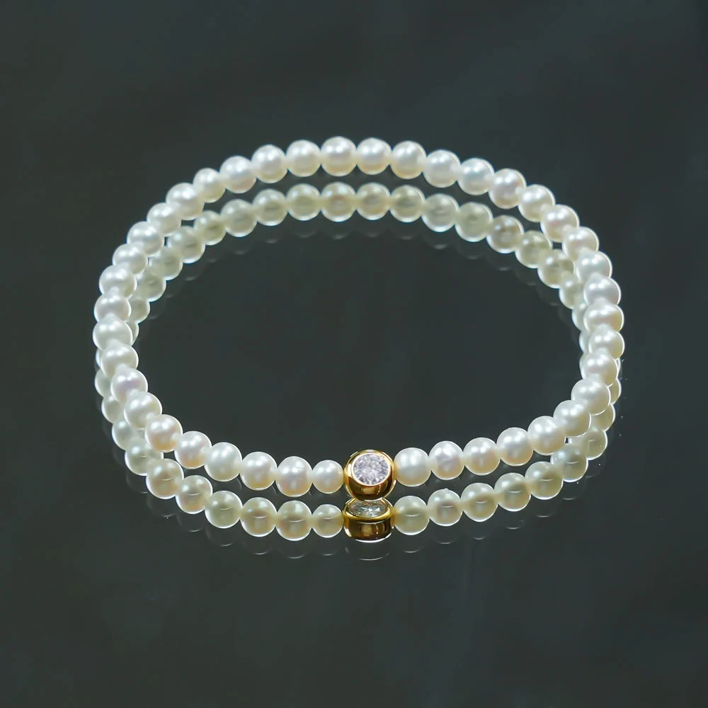 莫桑石泡泡珍珠手串 AU750 18k金镶嵌珍珠手串 女士经典百搭