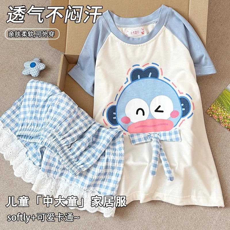 女童睡衣夏季短袖中大童卡通可爱小女孩凉快透气儿童家居服可外穿