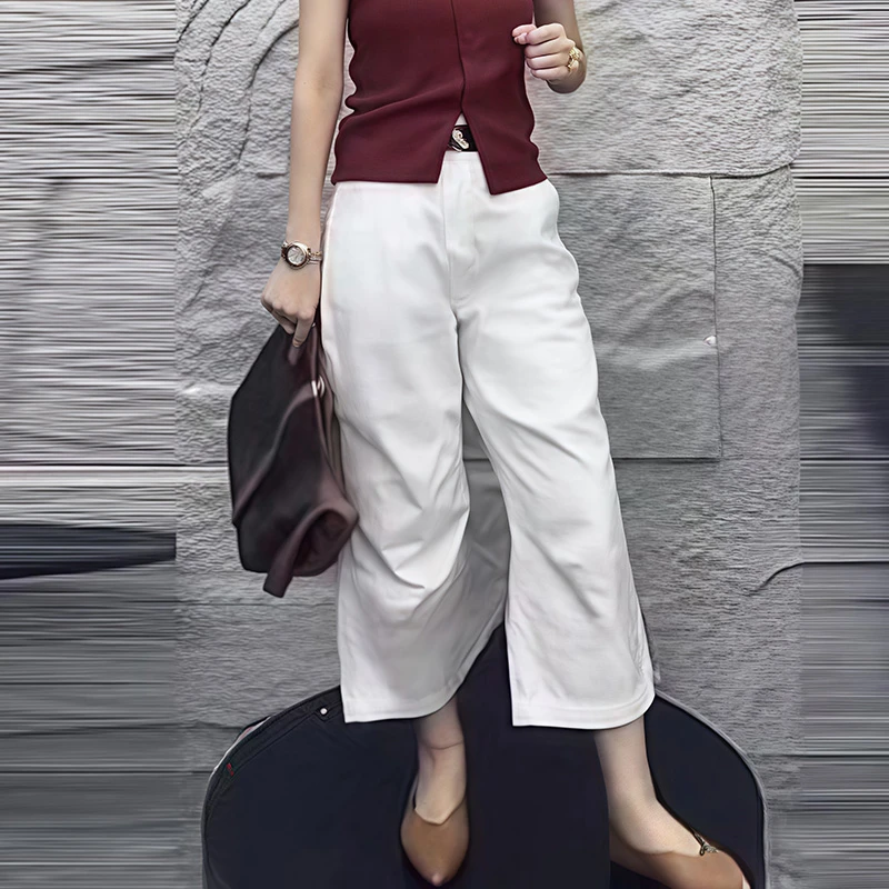 夏季新款气质百搭白色休闲阔腿裤高腰显瘦裤子女