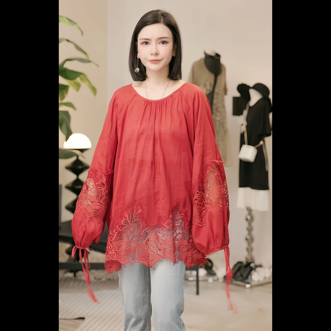 【燕子设计师品牌】花间酒 设计感拼接花边衬衫防晒上衣 19395 X