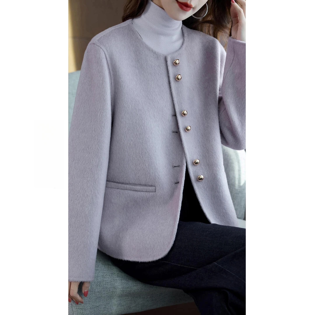 秋冬新款双面呢外套小个子香香风韩版单排扣短款女装羊毛呢大衣潮